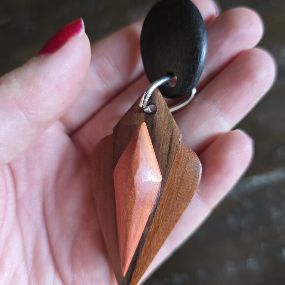 Vintage Lot of 2 Pairs Geometric Earrings Wood Metal Boho Festival Dangle MCM - Picture 4 of 8